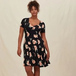 Torrid Super Soft Black Floral Fluted Dress NWT